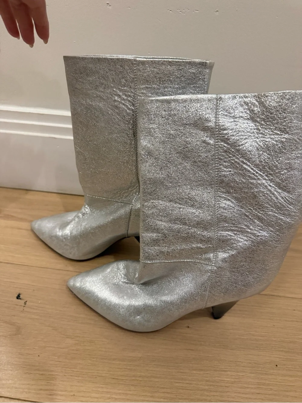 Isabel Marant Silver Metallic Pointed-Toe Ankle Boots